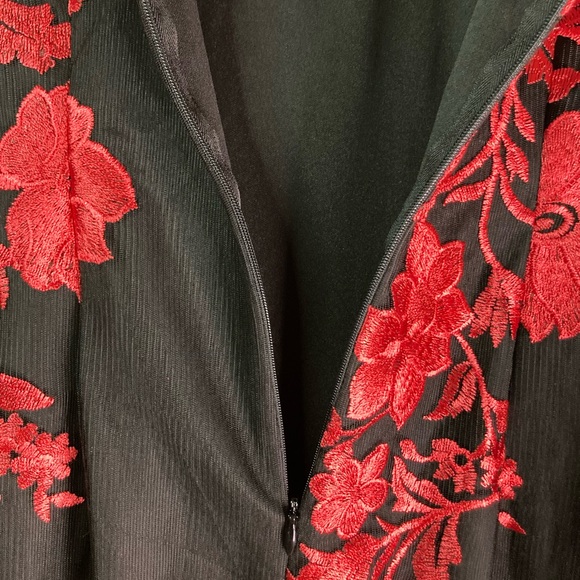 Floral Sleeveless Embroidered Mesh Sheath Black & Red - Picture 8 of 12